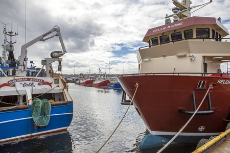 Lerwick,Scotland,UK - August 2012; Port of Lerwick, downtown on Esplanade streetのeditorial素材