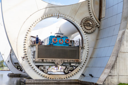 The Falkirk Wheel is a rotating boat lift in Falkirk, Scotland, connecting the Forth and Clyde Canal...