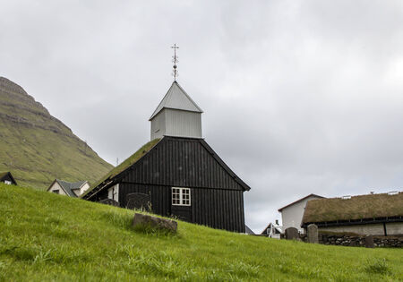 View of part of the city of Klaksvik in the Faroe Islands, Denmark, in North Atlantic.の写真素材