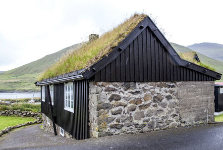 View of part of the city of Klaksvik in the Faroe Islands, Denmark, in North Atlantic.の写真素材