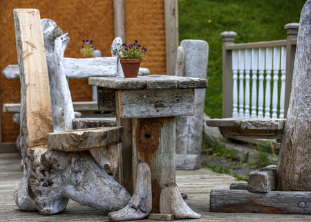 Furniture fully homemade from tree stump in Icelandの写真素材