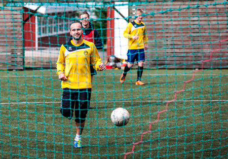 Football\'s Players (soccer) during training with Huginn football Club at Seydisfjordur in Iceland.