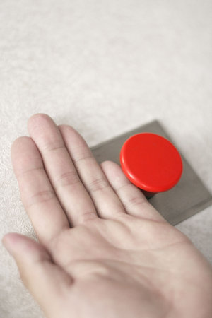 hands and red button, concept of help, start, push button, easy, emergency