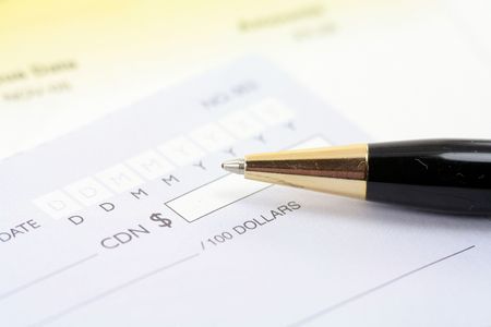 cheque with pen for business conceptの写真素材