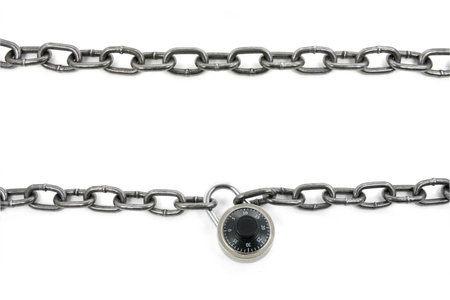 chain and combination lock with white background