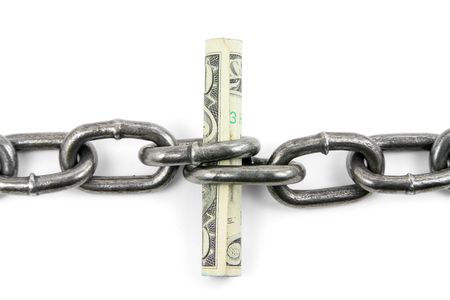 chain and us dollar with white background, concept of financial supportの写真素材