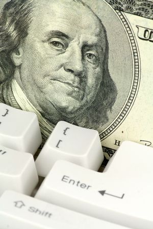Dollars and keyboard, concept online shoppingの写真素材
