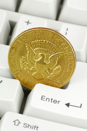 us dollars and keyboard, concept online shopping safety
