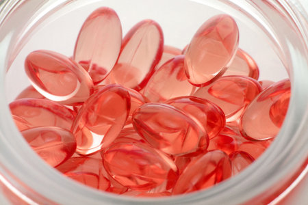 red gel pills close upの写真素材