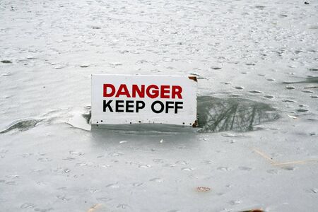 danger sign for thin iceの写真素材