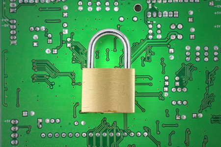 lock and circuit board, concept of online safetyの写真素材