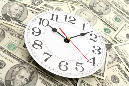 wall clock and dollars, concept of time is money