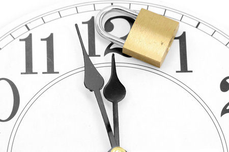 lock and clock with white background, concept of time control