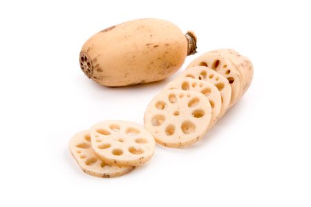 Lotus root with white backgroundの写真素材