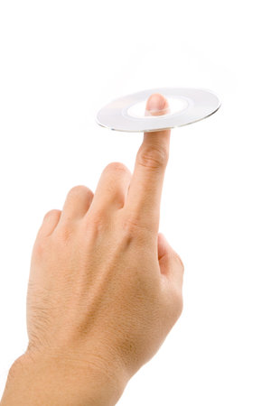 hand holding a cd with white background