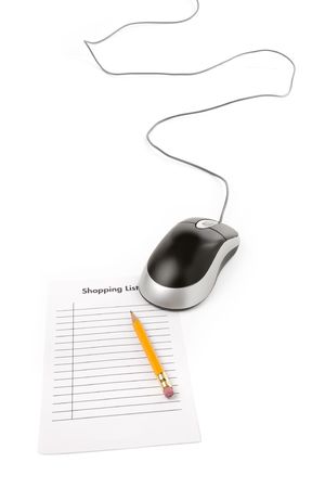 computer mouse and shopping list, online shoppingの写真素材