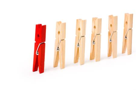 Clothespin with white background, concept of teamworkの写真素材