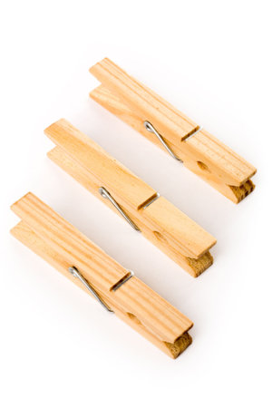 Clothespin with white background, close up shotの写真素材