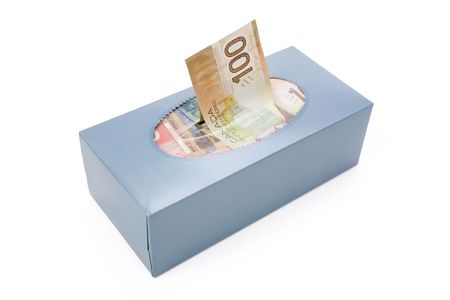 canadian dollars in a tissue box, business concept, wasting moneyの写真素材