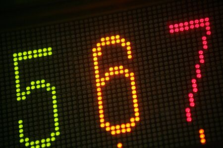 colorful led digital number close up shotの写真素材