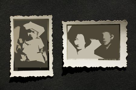 Photo Album with old stained photos, you can use the photo frame and put your photo in.の写真素材