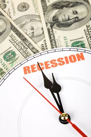 dollars and clock face, concept of Economic Recessionの写真素材