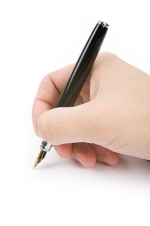 hand holding a Fountain Pen, writing documentの写真素材