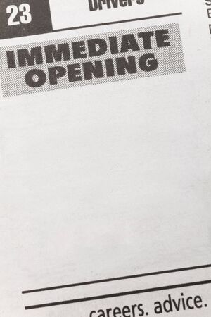 newspaper employment ad, Immediate opening, Employment conceptの写真素材