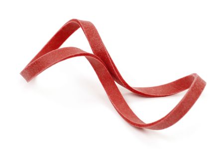 Red Rubber Band with white backgroundの写真素材
