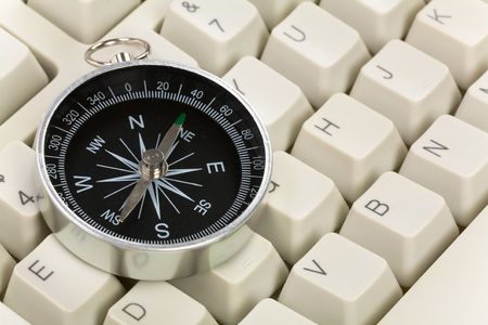 Computer Keyboard and Compass, internet conceptの写真素材