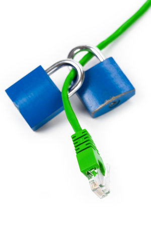 Lock and network cable close up shot