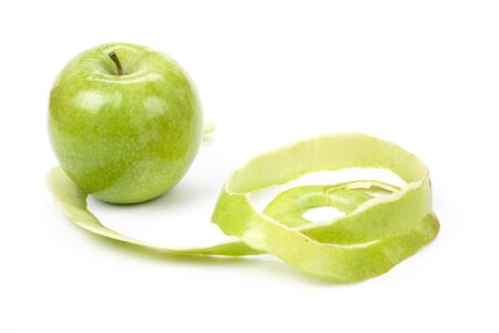 Green Apple with white background, close up shotの写真素材