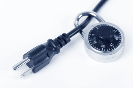 Black Power Cord Plug and lock, concept of Energy-saving