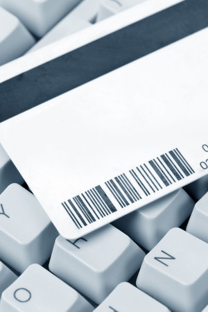 Plastic Digital Data Card and keyboard close up