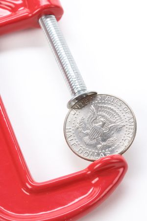 Vise Grip and coin close upの写真素材