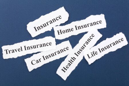 Headline of Insurance Policy, Life; Health, car, travel, home,  for background  の写真素材