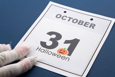 Halloween, calendar October 31 with blue backgroundの写真素材