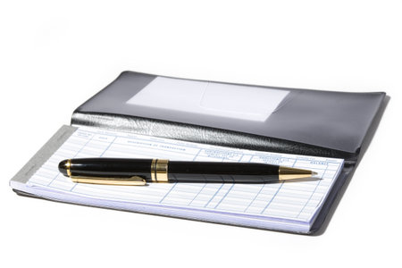 Checkbook and pen with white background