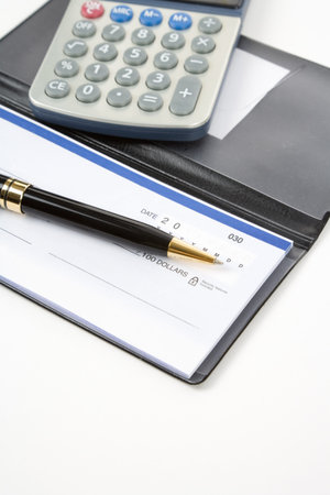 Checkbook and pen with white background