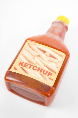 Ketchup bottle with white backgroundの写真素材