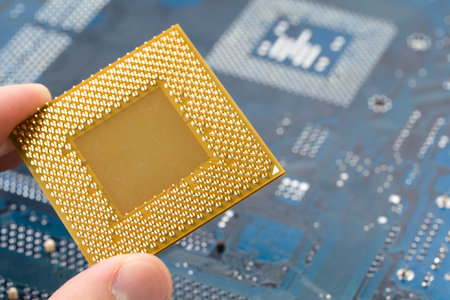 Golden Computer CPU close up shotの写真素材