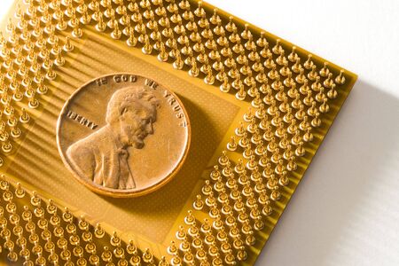 Computer CPU and dollar, concept of online ecommerceの写真素材