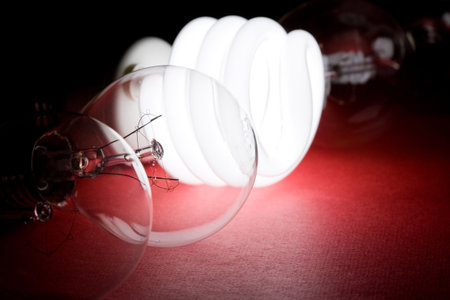 Compact Fluorescent Light bulb and tungsten Light bulbの写真素材