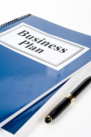 Business Plan and pen with white backgroundの写真素材