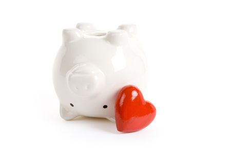 Piggy Bank and Red Heart, Concept of love, Charity and Relief Workの写真素材