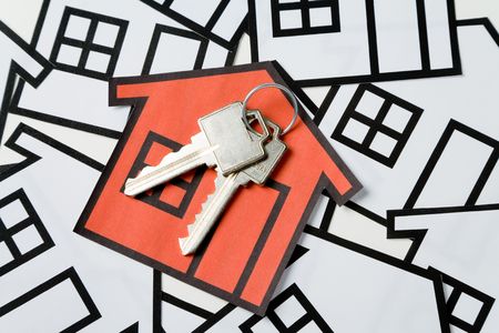 Key and a home sign, Real Estate Concept の写真素材