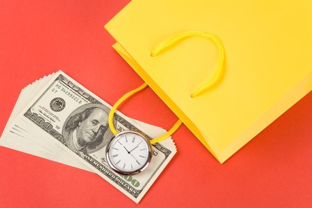 Shopping Bag and Dollar, concept of shopping timeの写真素材