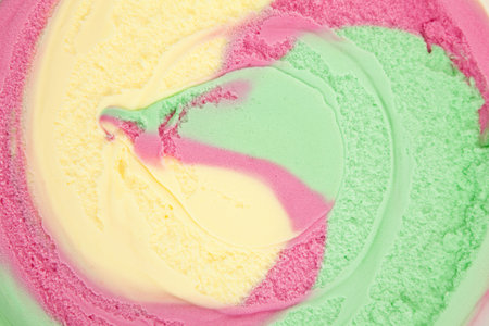 Yellow, green, pink Ice Cream for backgroundの写真素材
