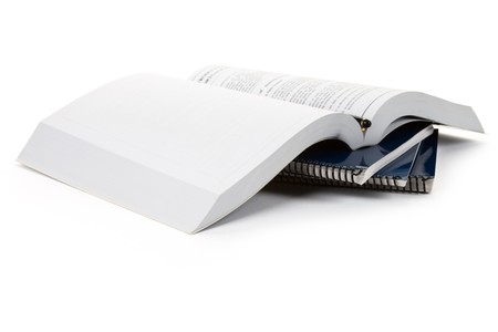 school textbook with white backgroundの写真素材