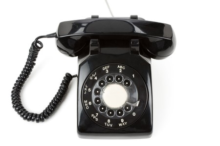 Black telephone with white backgroundの写真素材